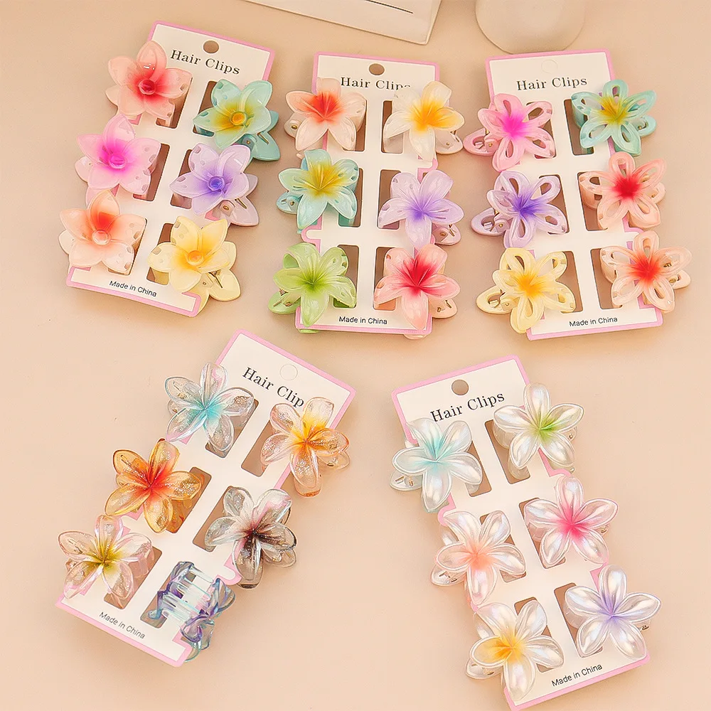Hair Clip Claw Large - 6 pièces mode coloré Transparent fleur